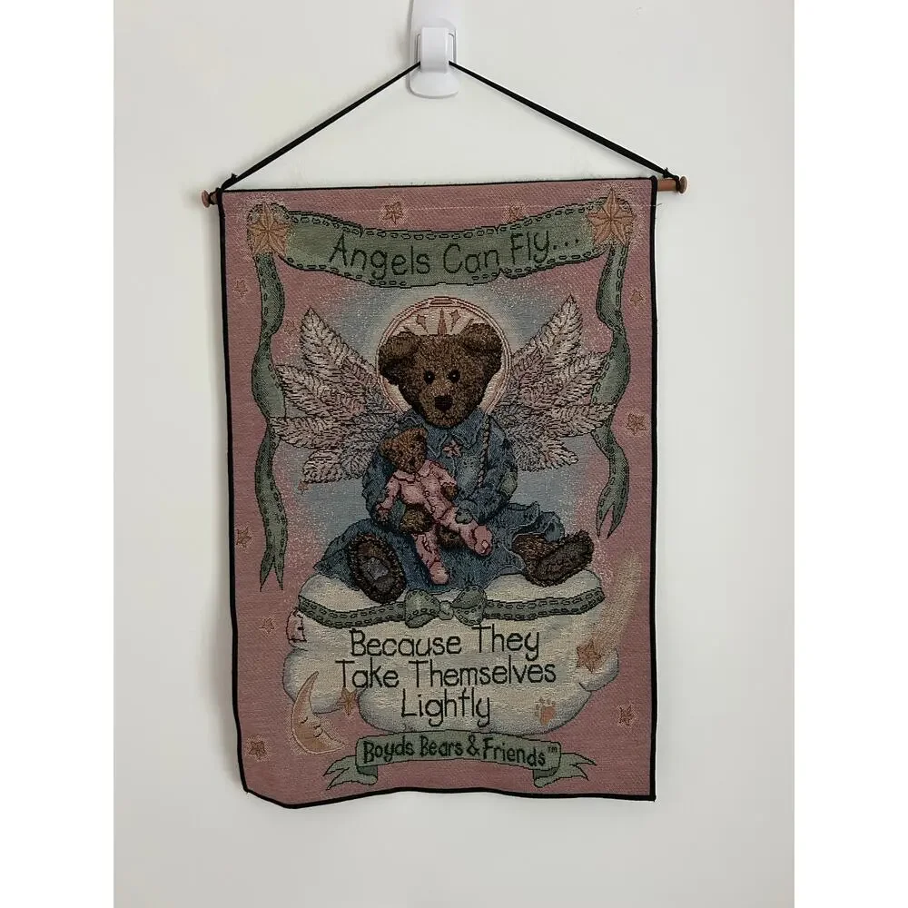 Vintage Boyds Bears Angel Tapestry – “Angels Can Fly” Wall Hanging